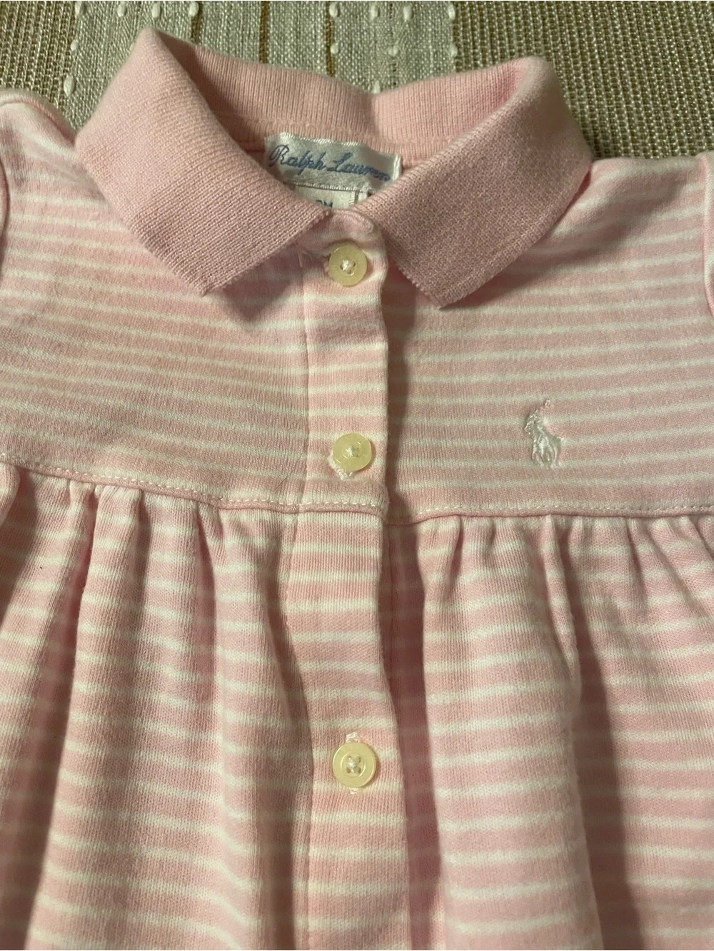 Vintage Ralph Lauren Baby Dress 9M Pink & White Striped Polo Dress